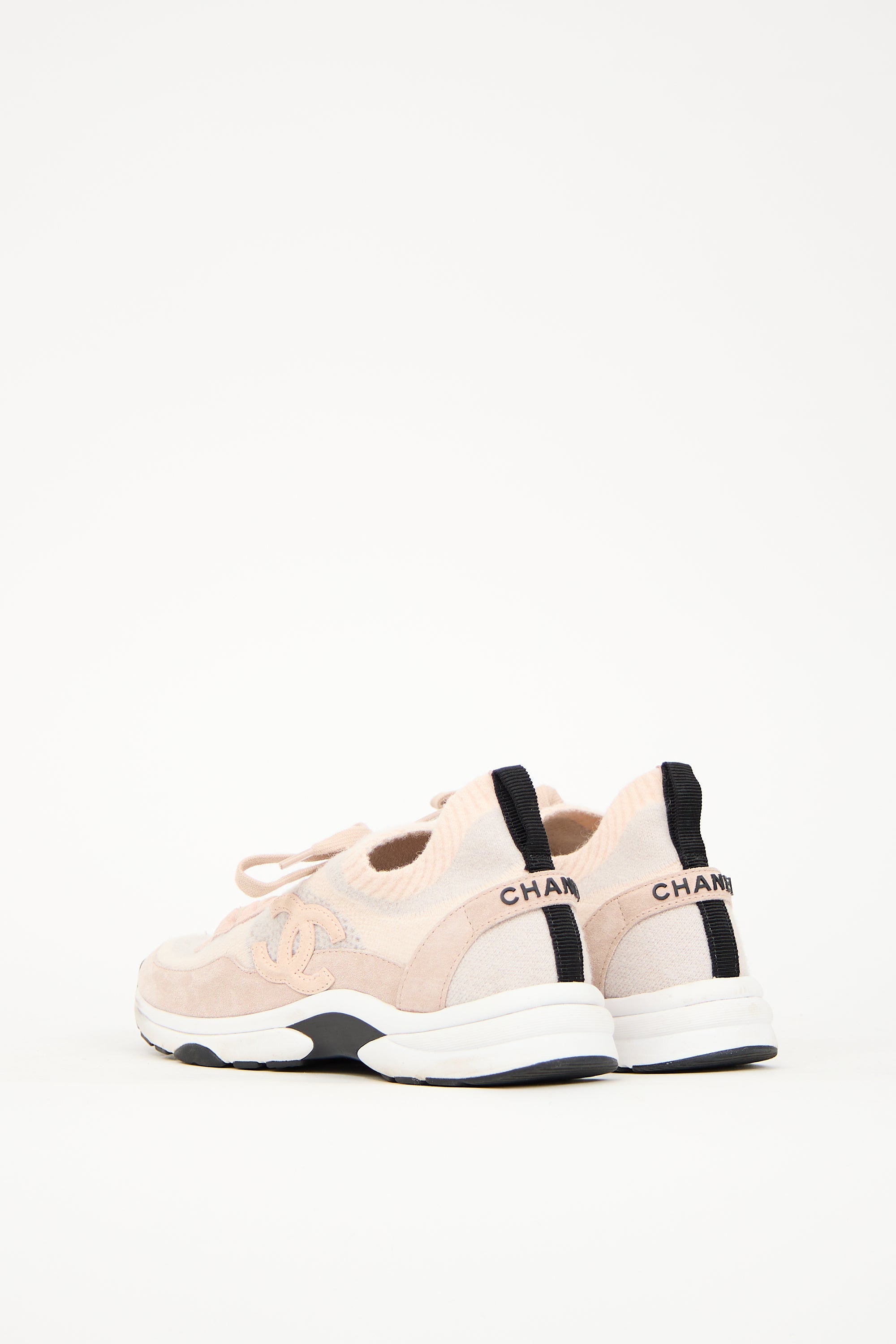 Chanel Pink & Grey Knit CC Sneaker
