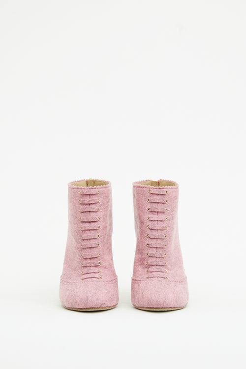 Chanel Pink & Gold Felt Quilted Heel Booties