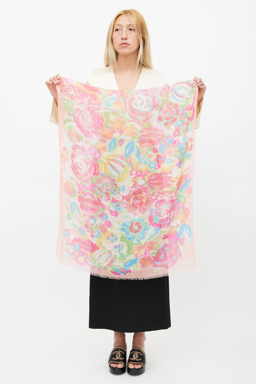 Chanel Pink & Multi Floral Cote D'Azur Scarf