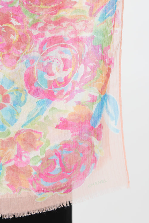 Chanel Pink & Multi Floral Cote D'Azur Scarf