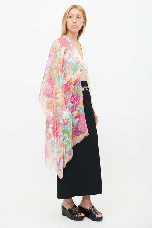 Chanel Pink & Multi Floral Cote D'Azur Scarf