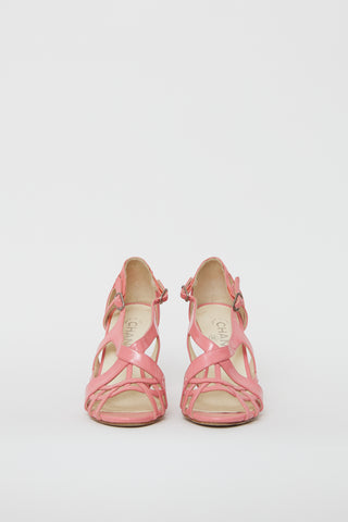 Chanel Pink Patent Leather Cage Sandal