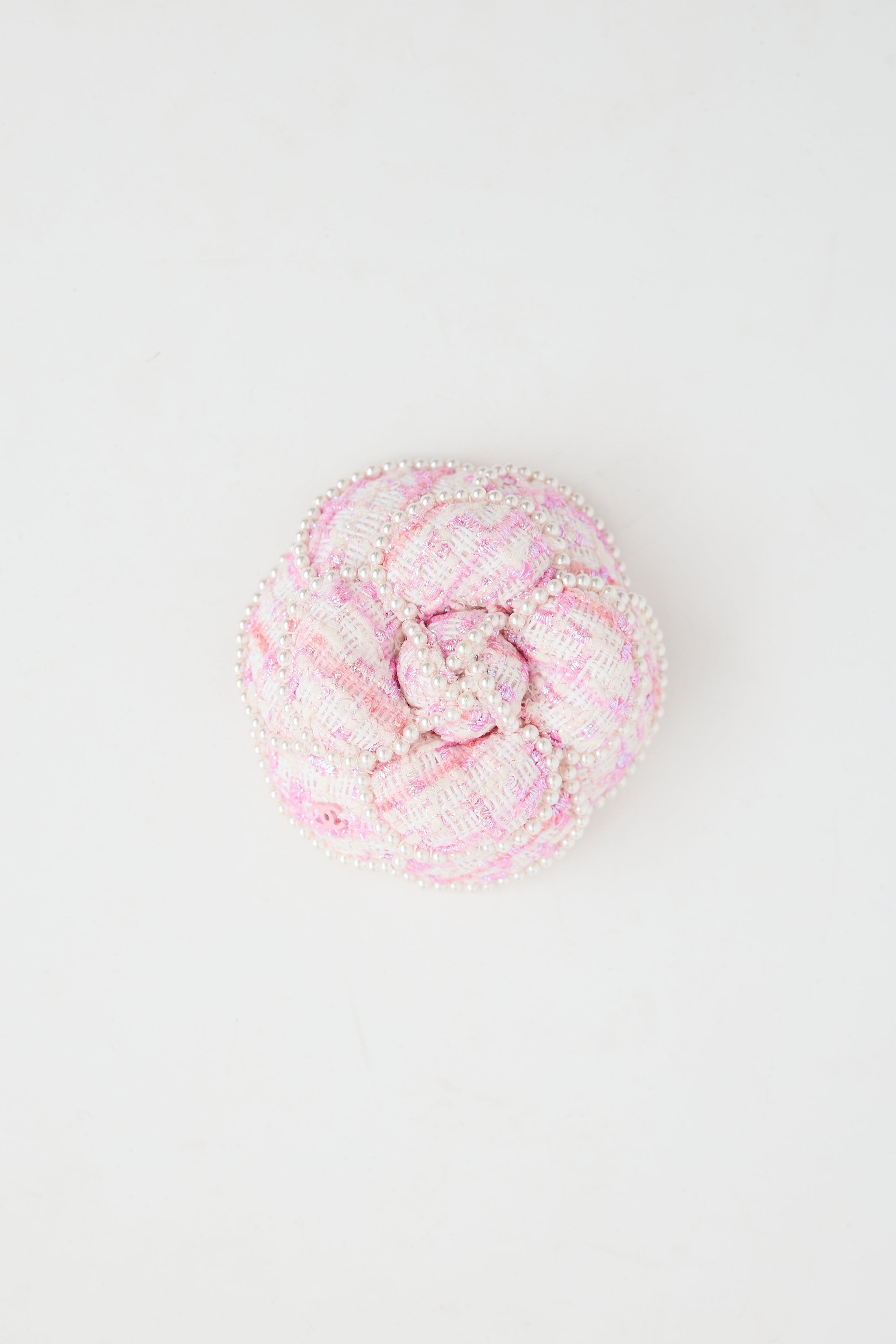 Chanel Tweed Pearl Camellia Brooch