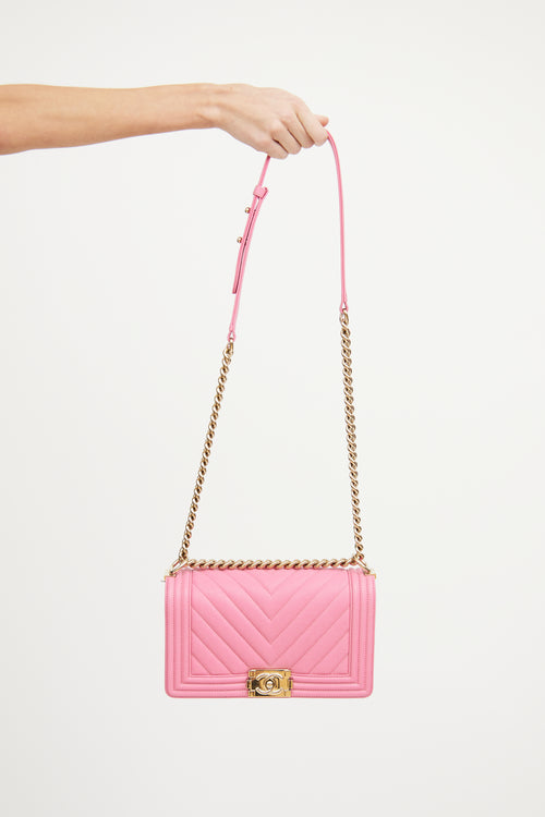 Chanel 2019 Pink Chevron Medium Boy Bag