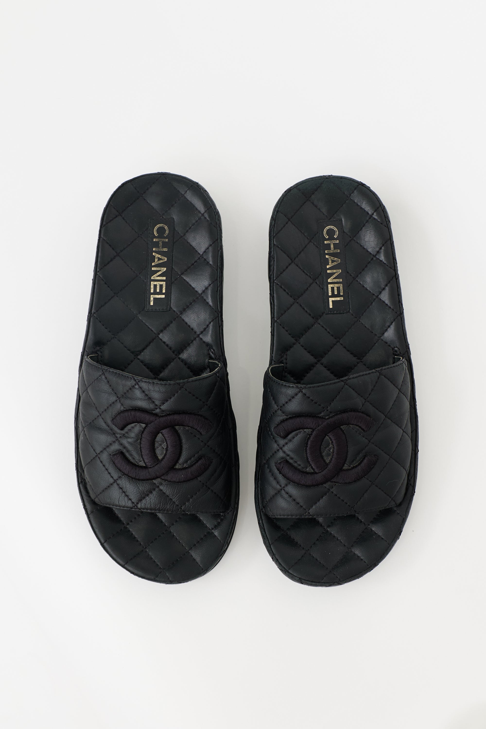Chanel Quilted Leather CC Slide