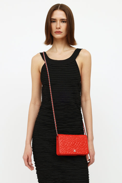 Chanel Red Camellia CC Flap Wallet On Chain