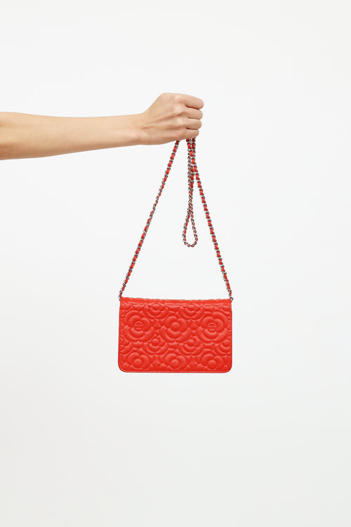 Chanel Red Camellia CC Flap Wallet On Chain