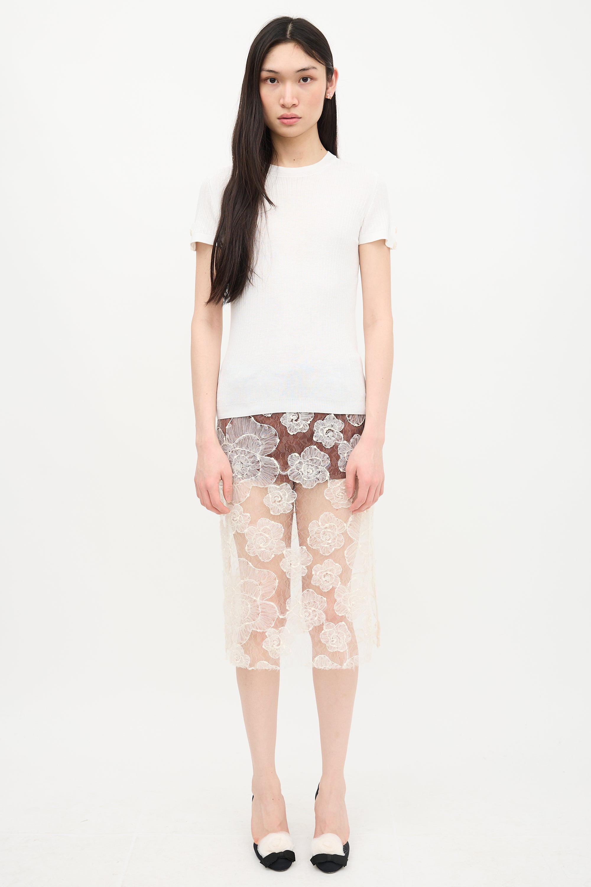 Chanel Ribbed Button Sleeve Top
