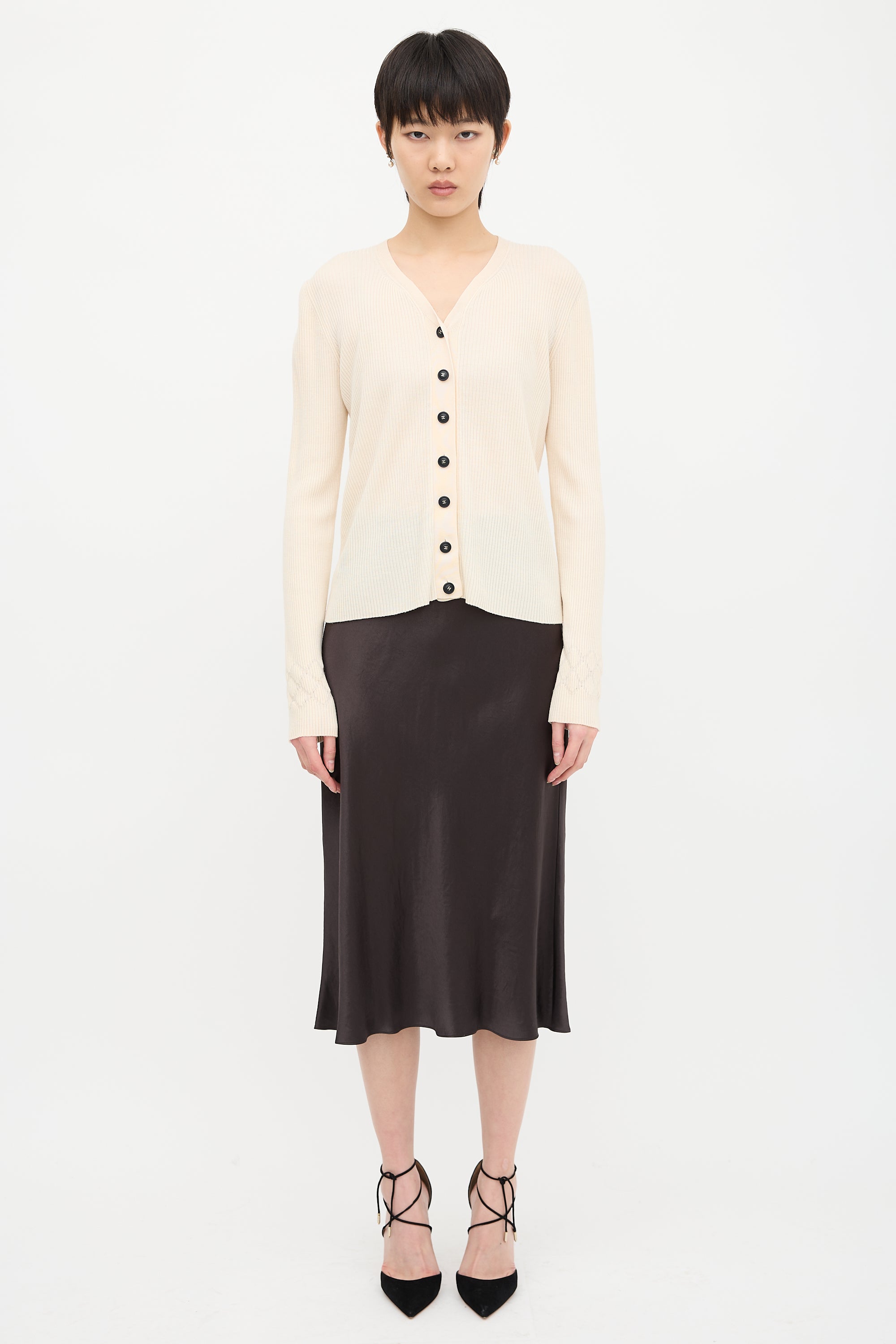 Chanel Ribbed CC Button Cardigan