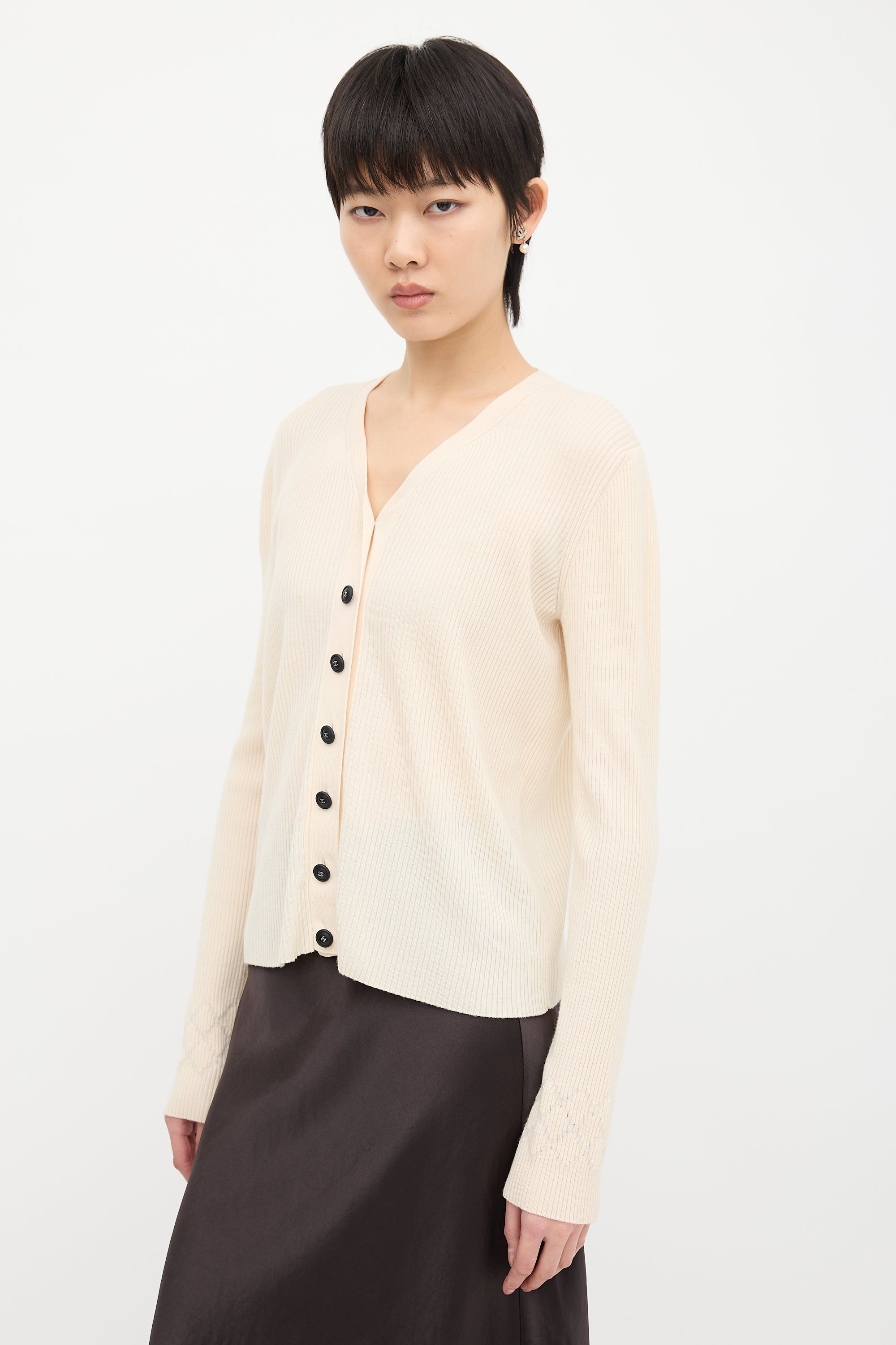 Chanel Ribbed CC Button Cardigan