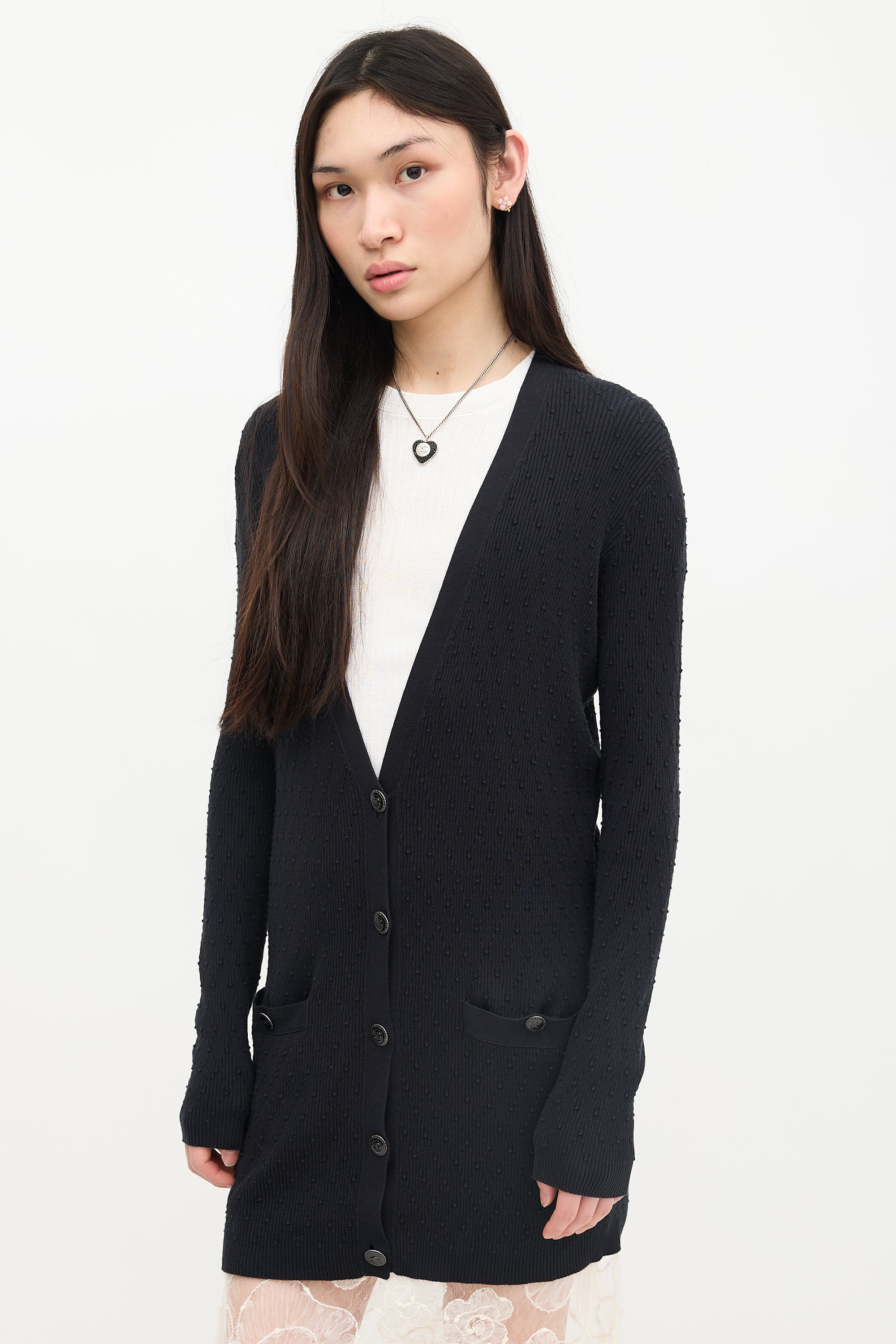Chanel Ribbed Knit Long Cardigan