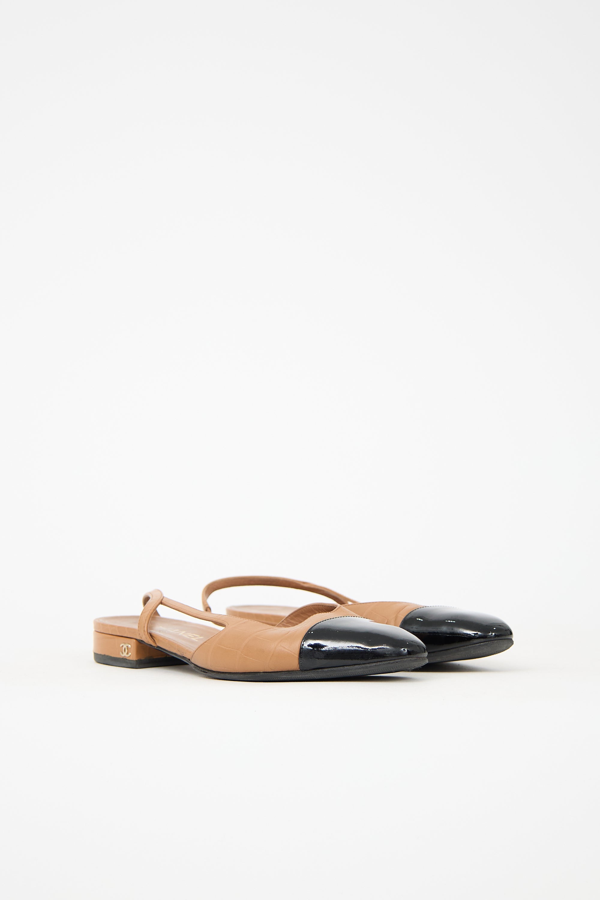 Chanel Embossed Leather CC Slingback Heel
