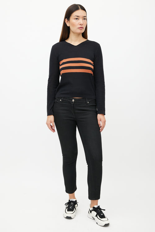 Chanel SS 1999 Black & Orange Knit Striped Top