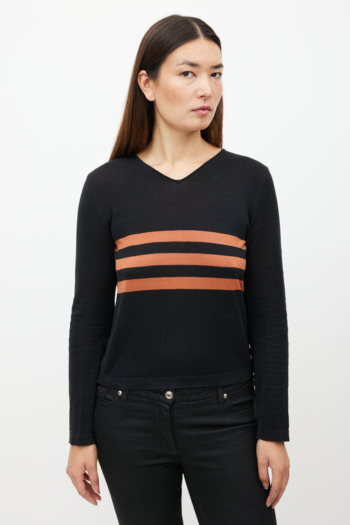 Chanel SS 1999 Black & Orange Knit Striped Top