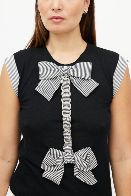 Chanel SS 2007 Black & White Cashmere Bow Top