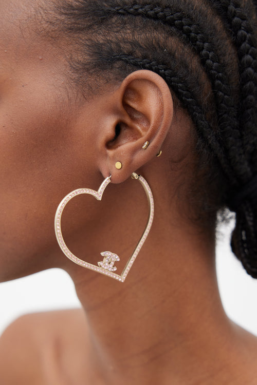 Chanel SS 2008 CC Heart Hoop Earrings