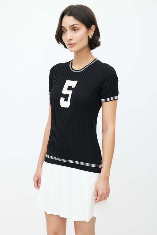 Chanel SS 2019 Black & White Ribbed Knit Collegiate Top