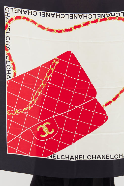 Chanel Red & Black 2.55 Bag Print Scarf