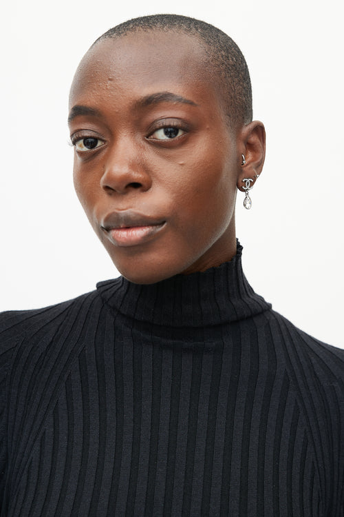Chanel Silver & Crystal CC Drop Earrings