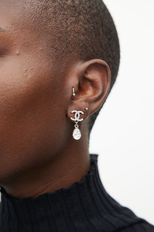 Chanel Silver & Crystal CC Drop Earrings