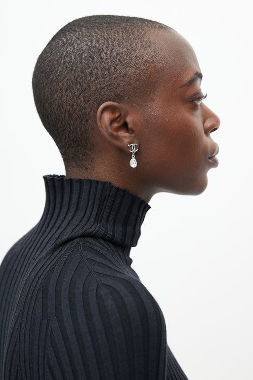 Chanel Silver & Crystal CC Drop Earrings