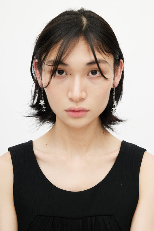 Chanel Spring 2008 Silver CC & Star Earrings