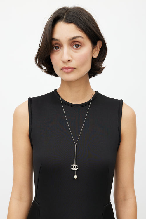 Chanel Silver CC & Pearl Charm Necklace