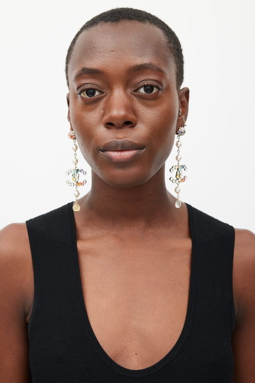 Chanel Silver & Multicolour Jewel CC Drop Earrings