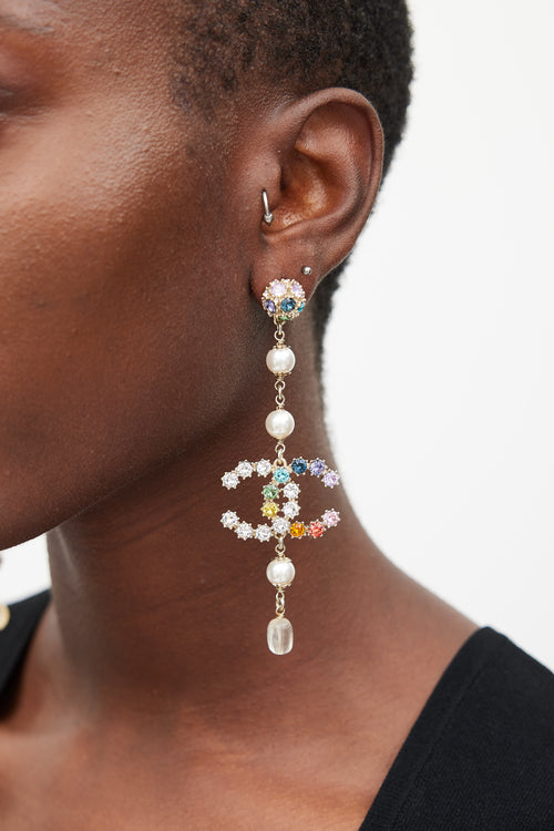 Chanel Silver & Multicolour Jewel CC Drop Earrings