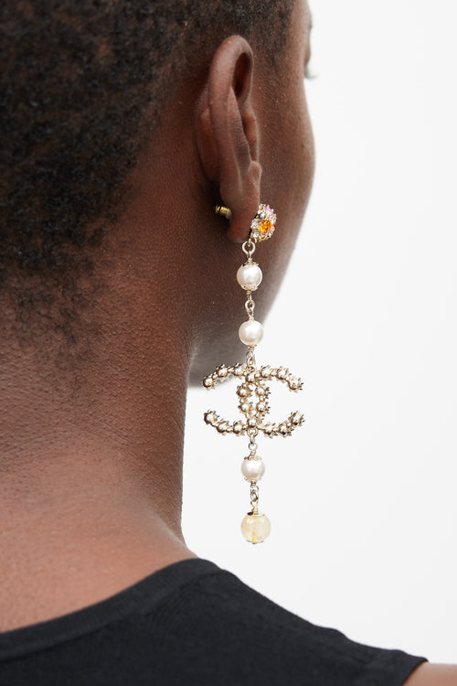 Chanel Silver & Multicolour Jewel CC Drop Earrings