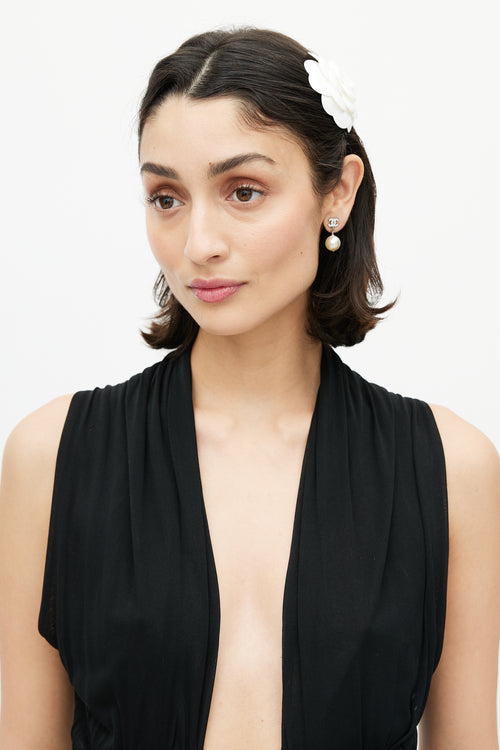 Chanel CC Drop Pearl Earrings