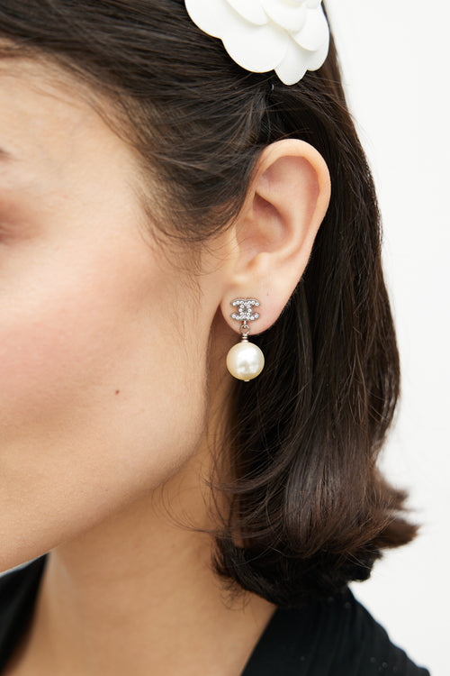 Chanel CC Drop Pearl Earrings