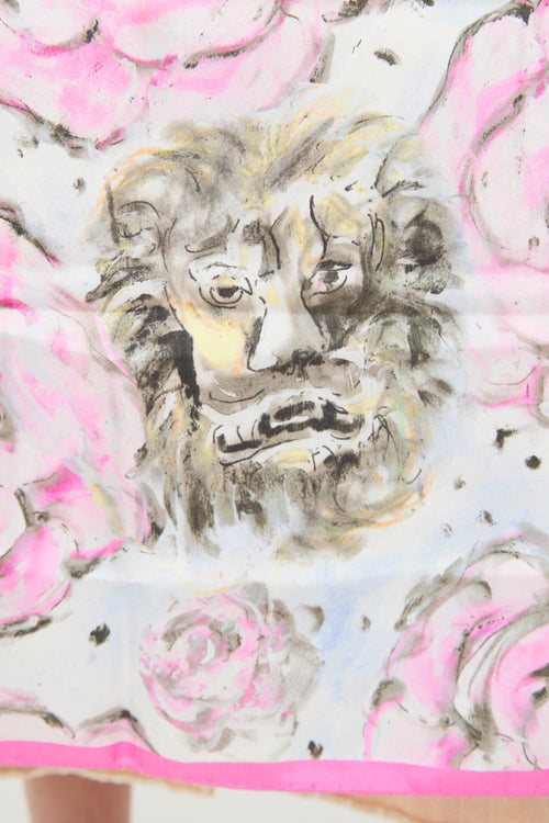 Chanel Pink & Multi Camellia Printed Scarf