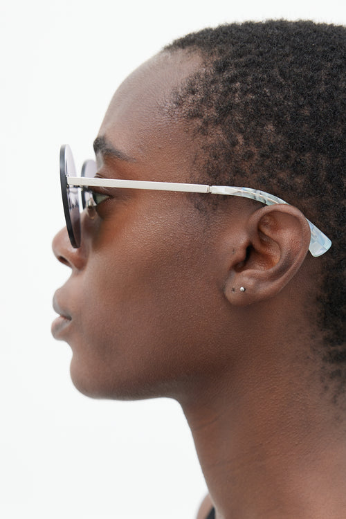 Chanel Silver & Purple 4216 Round Rimless Sunglasses