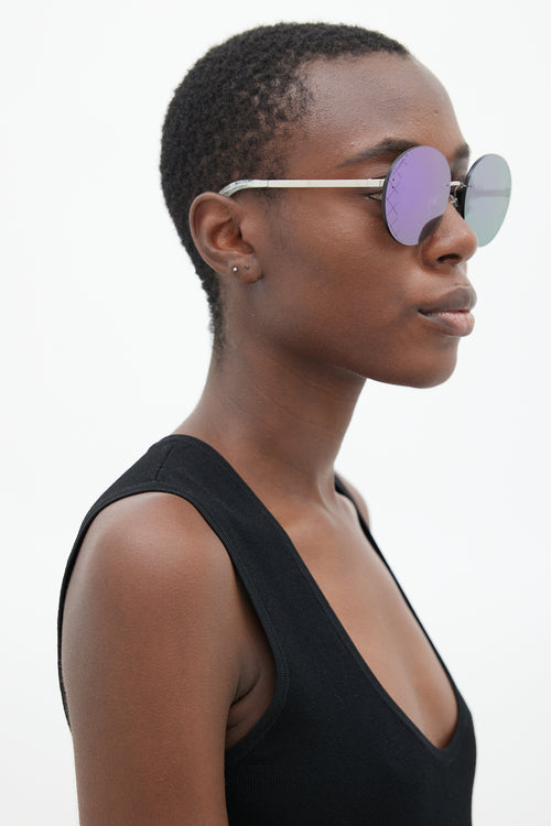 Chanel Silver & Purple 4216 Round Rimless Sunglasses