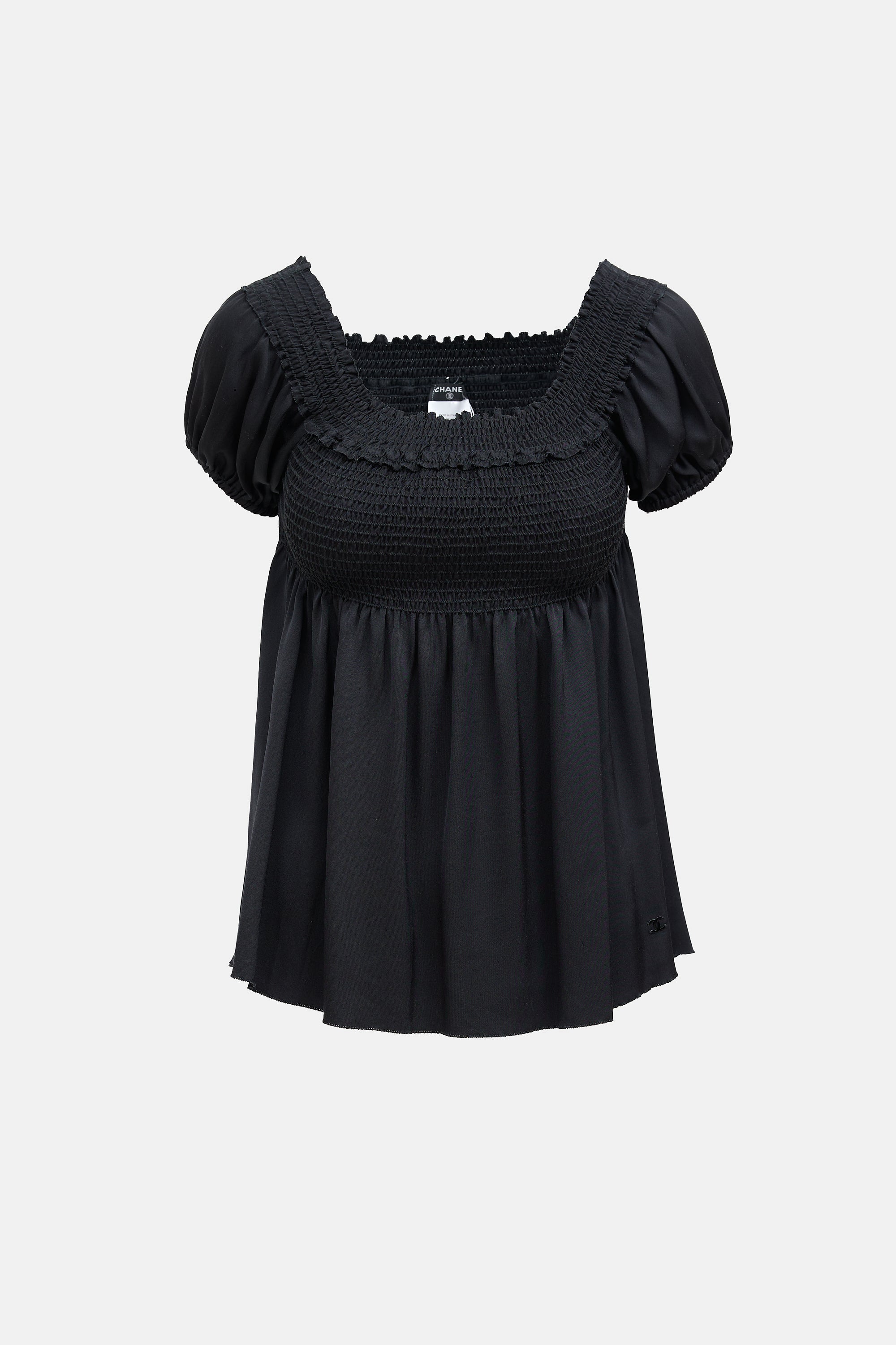 Chanel Fall 2005 Black Silk Smocked Top