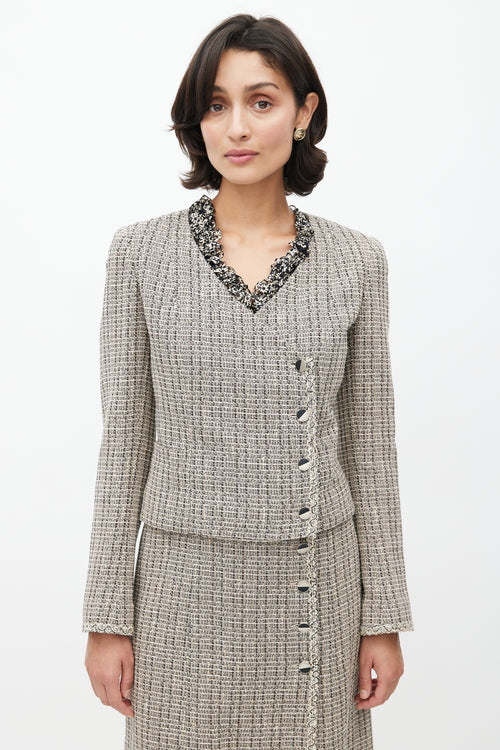 Chanel Spring 2003 Black & Cream Tweed Skirt Suit