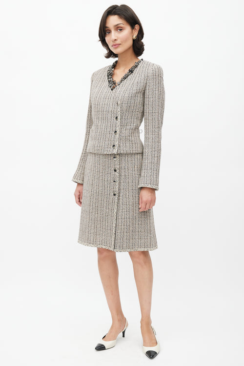 Chanel Spring 2003 Black & Cream Tweed Skirt Suit