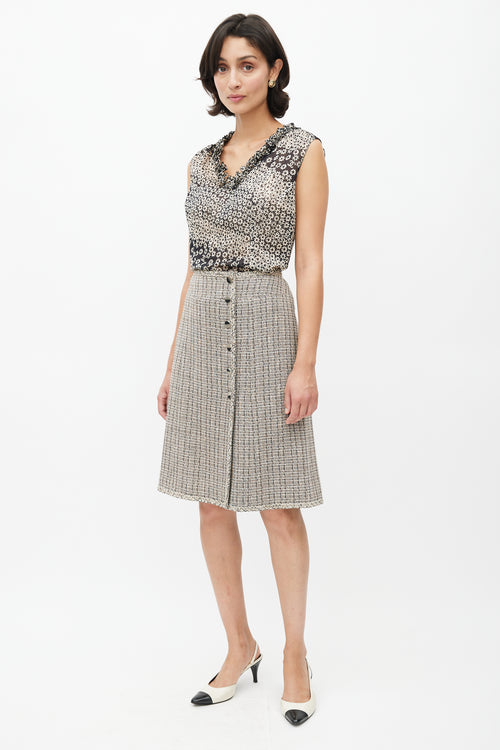 Chanel Spring 2003 Black & Cream Tweed Skirt Suit