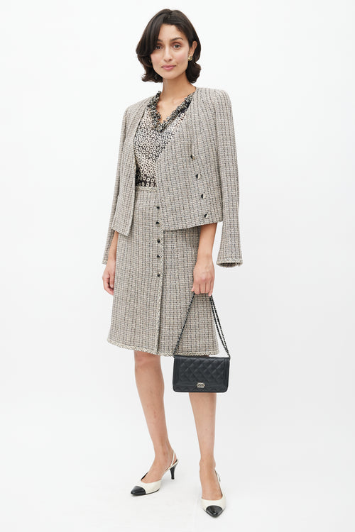 Chanel Spring 2003 Black & Cream Tweed Skirt Suit