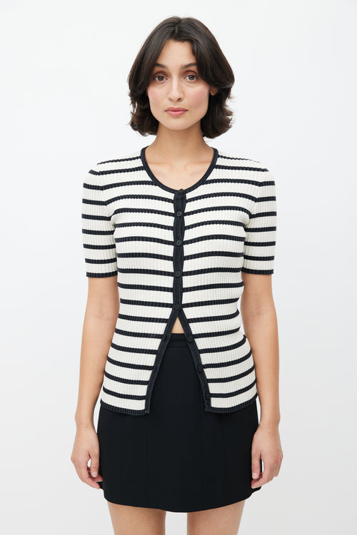 Chanel Spring 2005 White & Black Ribbed Cardigan