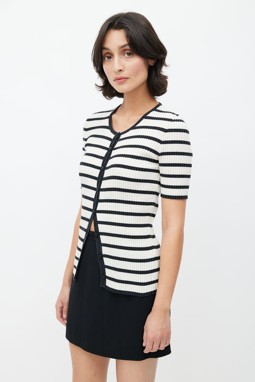 Chanel Spring 2005 White & Black Ribbed Cardigan