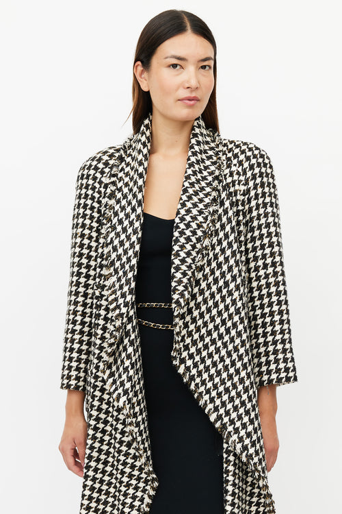 Chanel Spring 2006 Black & White Silk Houndstooth Coat