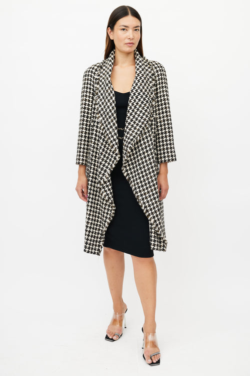 Chanel Spring 2006 Black & White Silk Houndstooth Coat