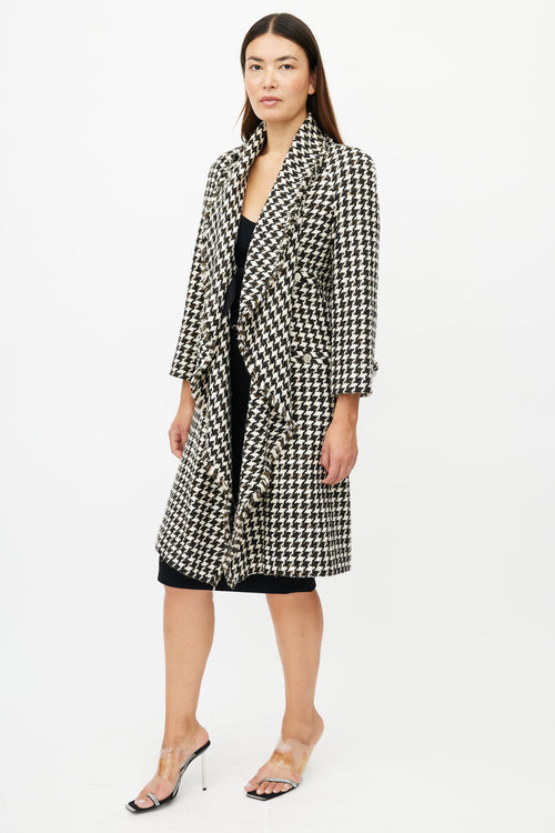 Chanel Spring 2006 Black & White Silk Houndstooth Coat
