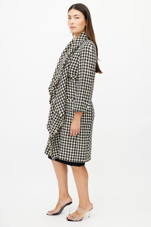 Chanel Spring 2006 Black & White Silk Houndstooth Coat