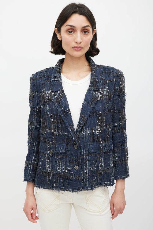 Chanel Spring 2006 Navy & Multicolour Silk Tweed Cropped Blazer