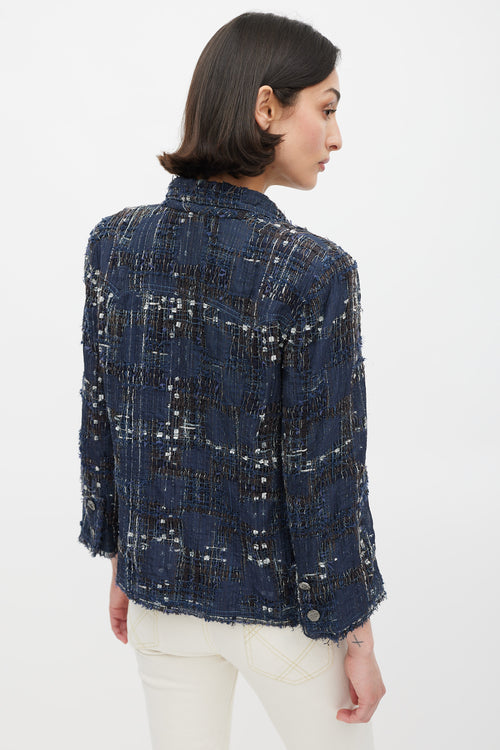 Chanel Spring 2006 Navy & Multicolour Silk Tweed Cropped Blazer