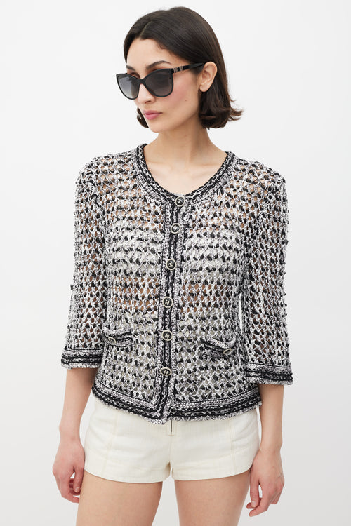 Chanel Spring 2007 Black & White CC Mesh Cropped Jacket