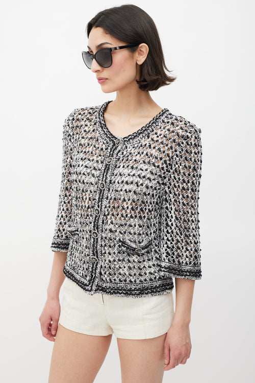 Chanel Spring 2007 Black & White CC Mesh Cropped Jacket